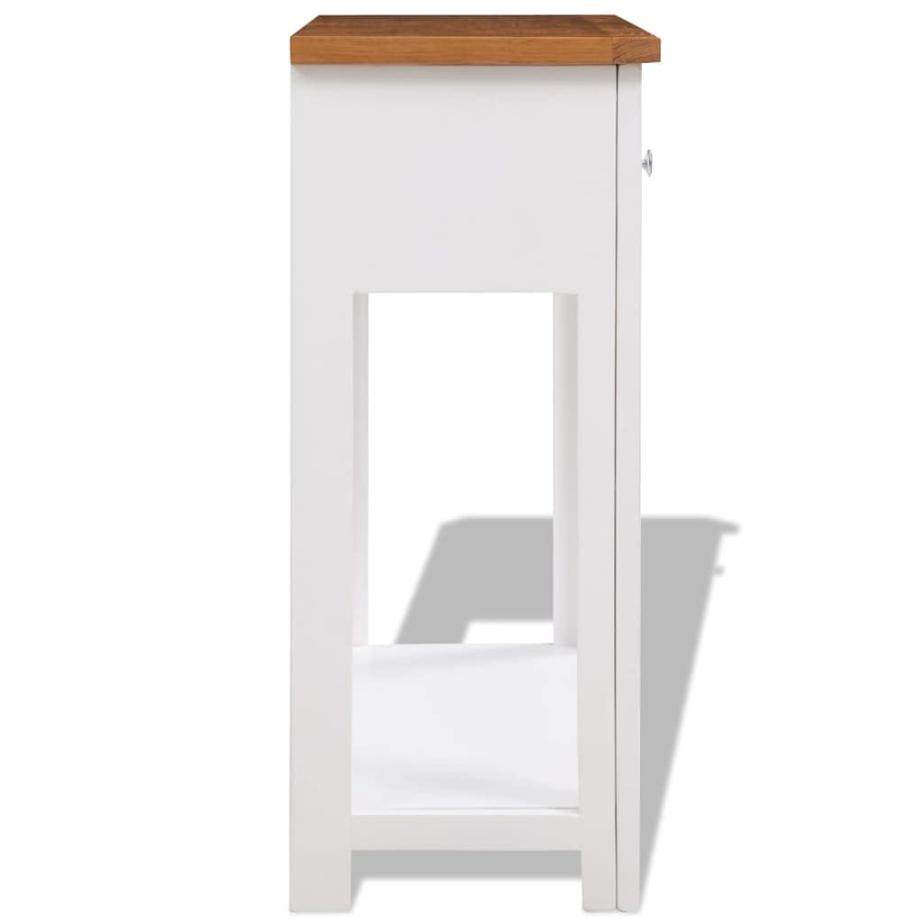 Solid Oak Wood Console Table with Two Drawers and Shelf W5766