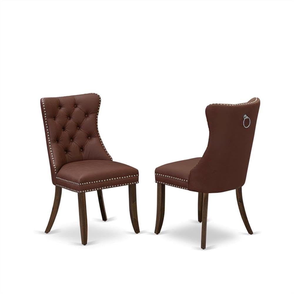 9-Piece Acacia Wood Dining Set with 8 Burgundy Faux Leather Chairs P833