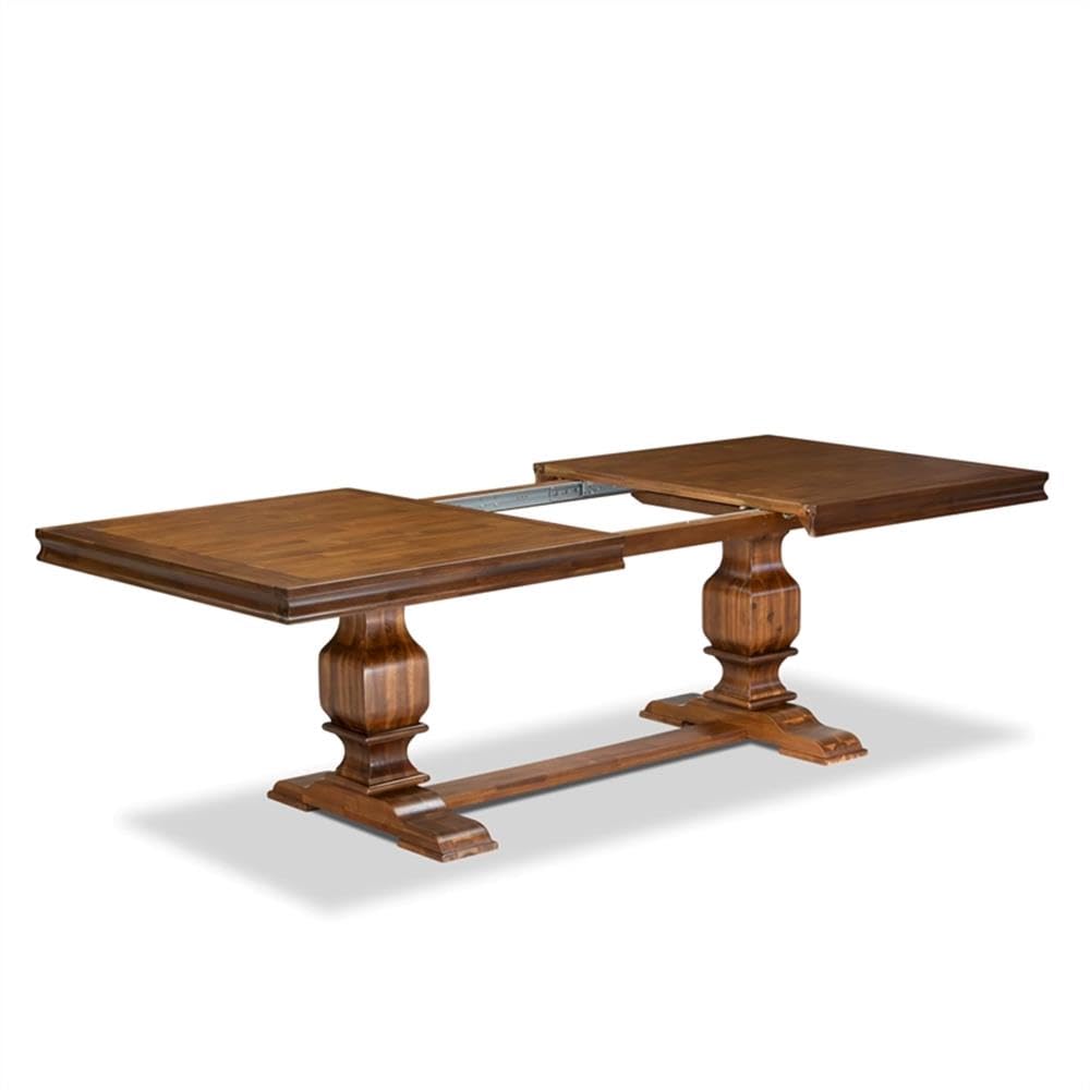 9-Piece Acacia Wood Dining Set with 8 Burgundy Faux Leather Chairs P833