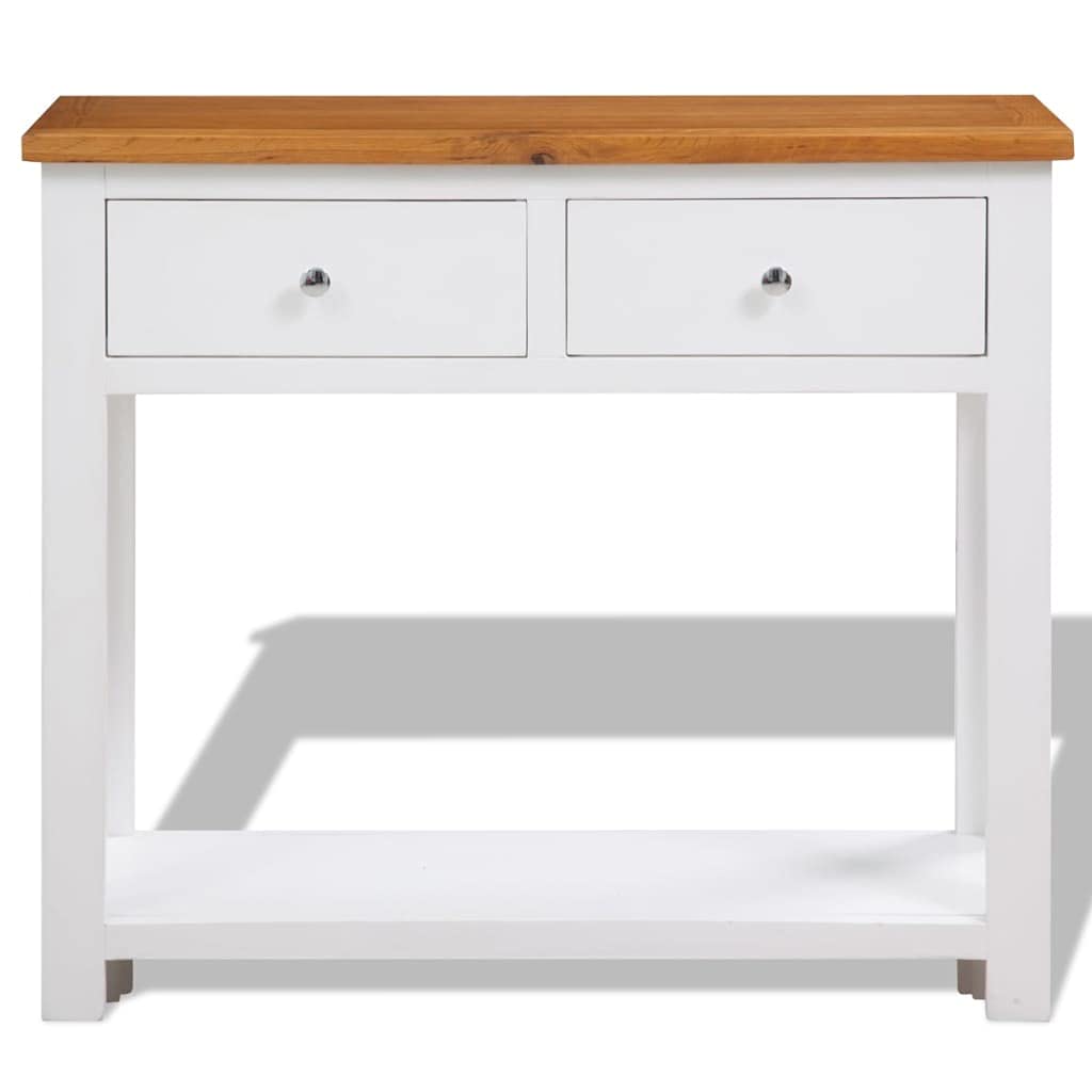 Solid Oak Wood Console Table with Two Drawers and Shelf W5766