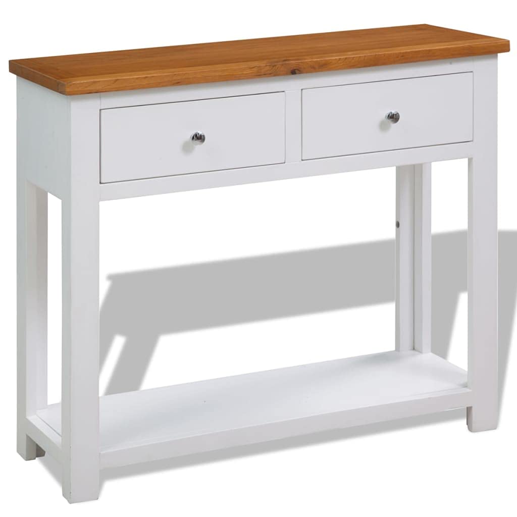 Solid Oak Wood Console Table with Two Drawers and Shelf W5766