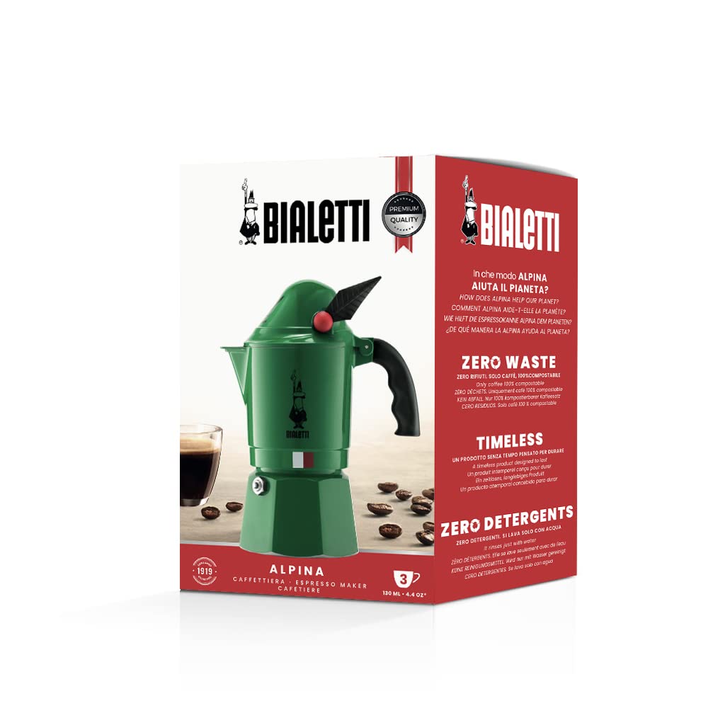 Stovetop Espresso Maker, 3 Espresso Cups, Aluminum, Green Z68301