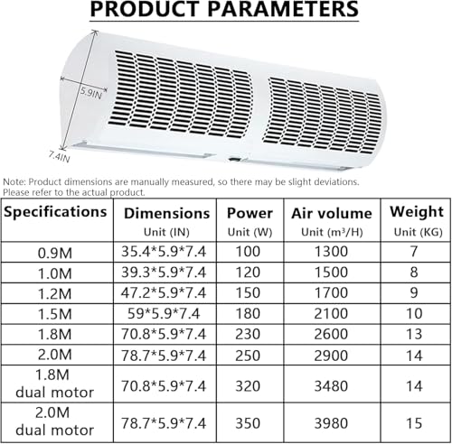 White 150cm Wall-Mounted Air Curtain with Remote Control L327