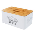 White Metal Bread Box with Bamboo Lid I204325