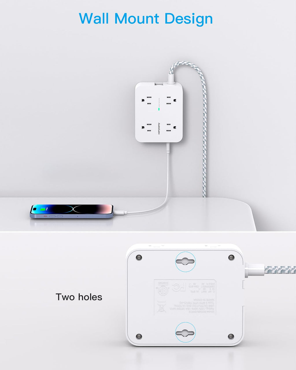 Surge Protector Power Strip 5 Ft Braided Extension Cord U8854