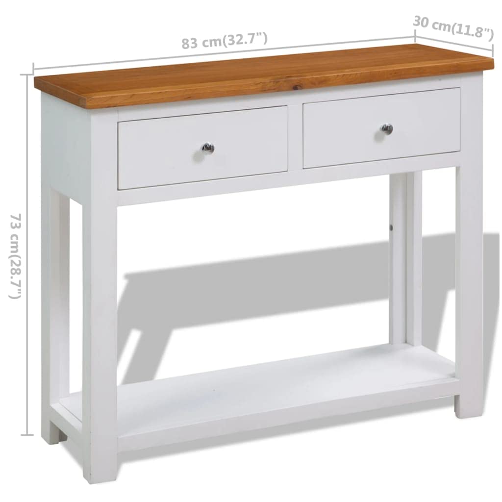 Solid Oak Wood Console Table with Two Drawers and Shelf W5766
