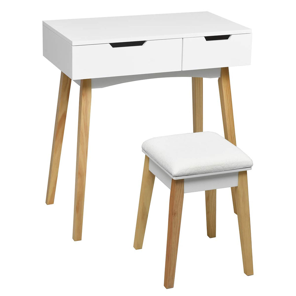 White Wooden Vanity Table with Flip Top Mirror and Stool J42335