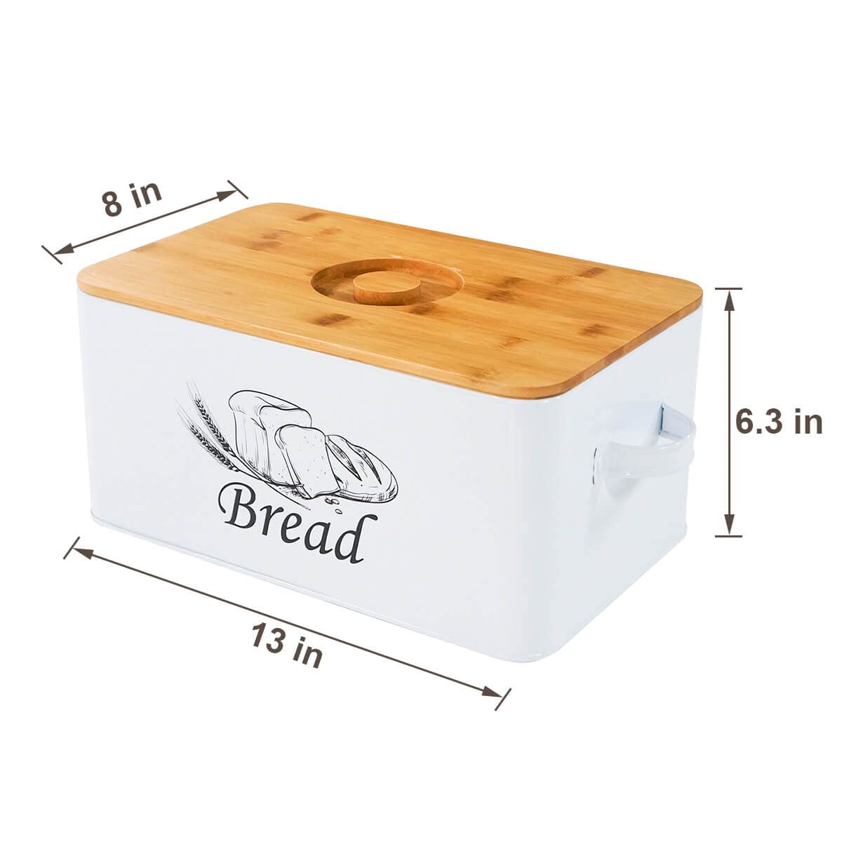 White Metal Bread Box with Bamboo Lid I204325