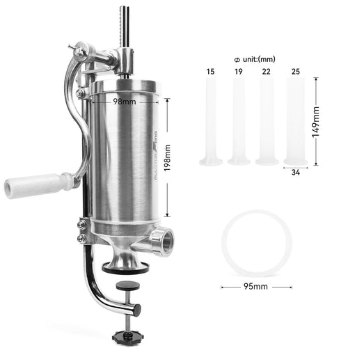 2.5 LBS Stainless Steel Sausage Stuffer with 4 Funnels T80669