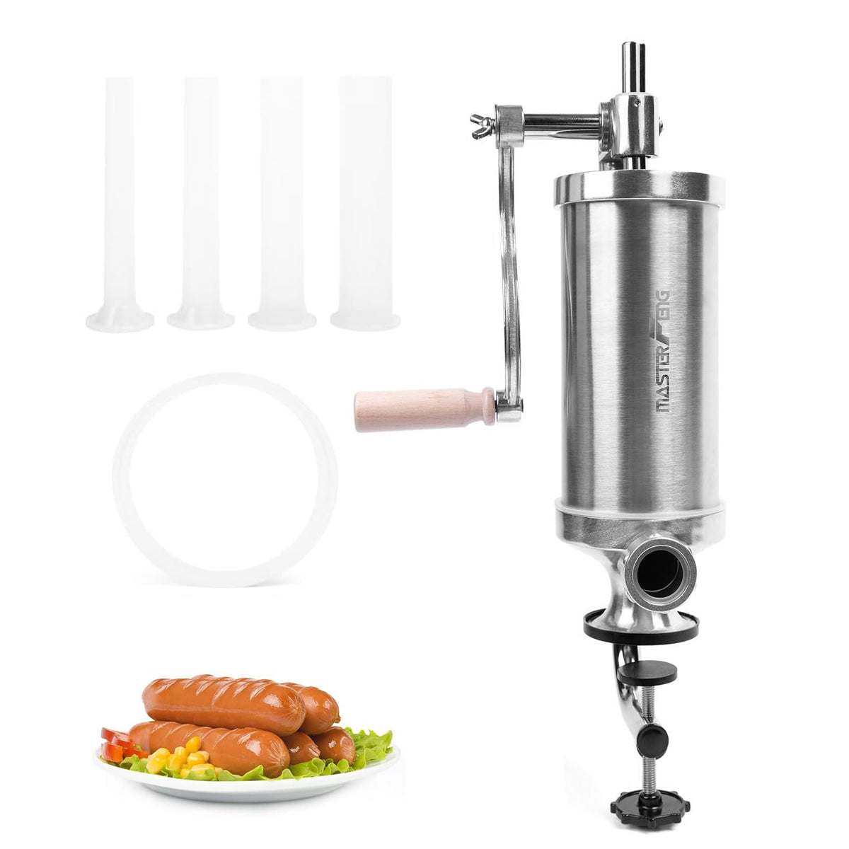 2.5 LBS Stainless Steel Sausage Stuffer with 4 Funnels T80669