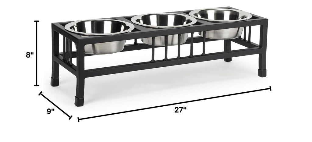 Black 3 Bowl Metal Raised Pet Feeder A992977