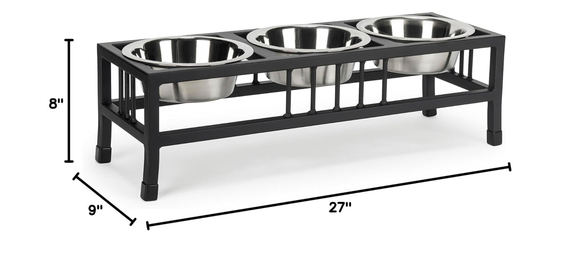 Black 3 Bowl Metal Raised Pet Feeder A992977