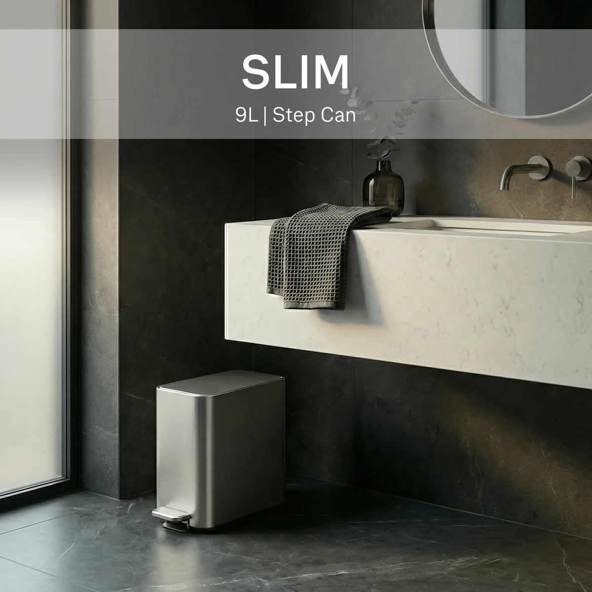 9L Brushed Stainless Steel Slim Step Trash Can L33428