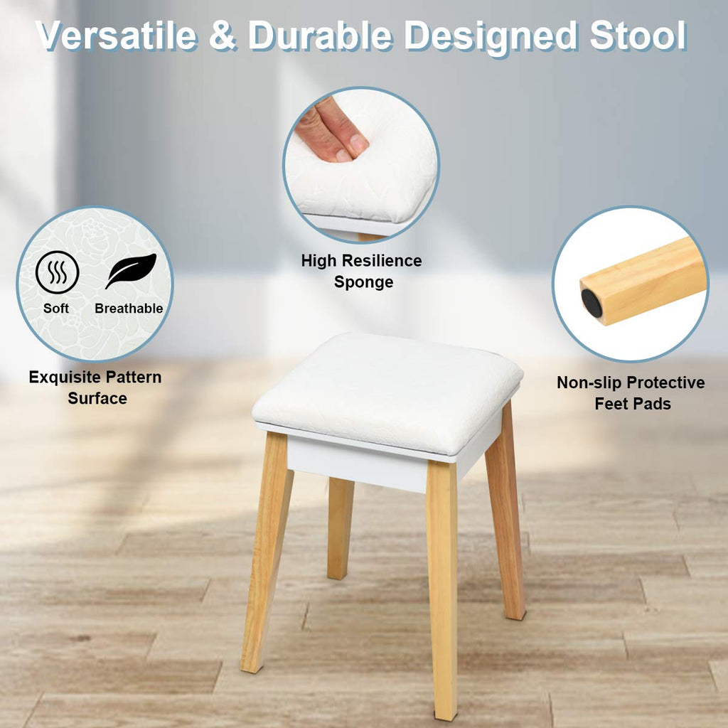 White Wooden Vanity Table with Flip Top Mirror and Stool J42335