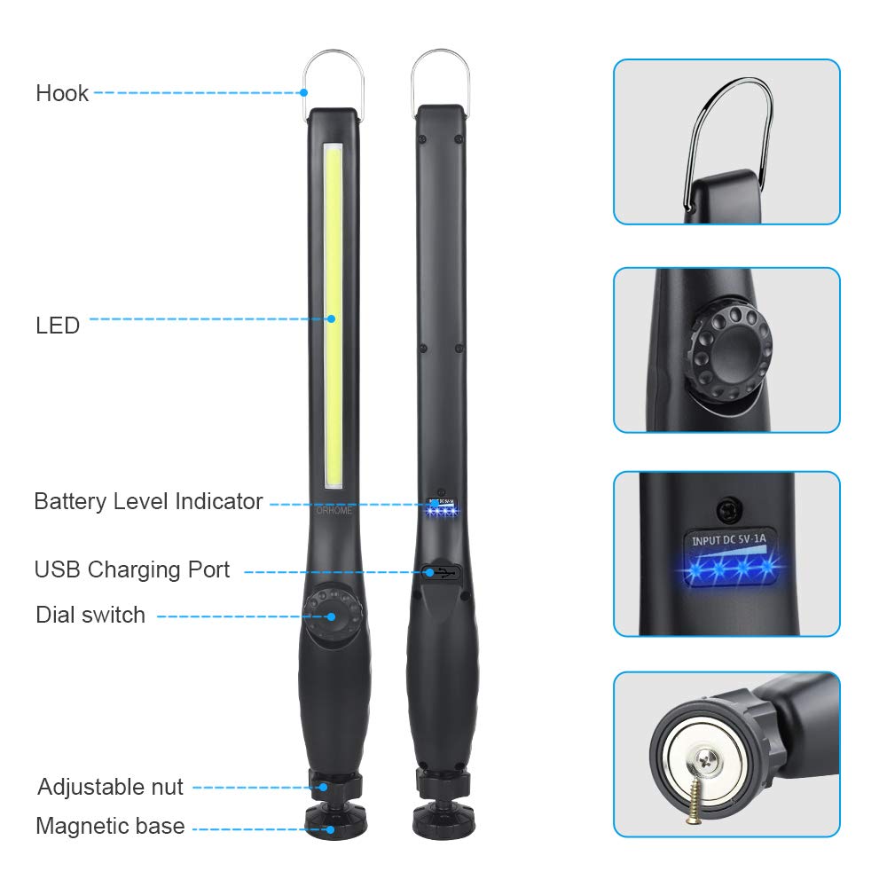 800 lumens 3300mAh Rechargeable Magnetic LED Work Light 2 Pack U92315