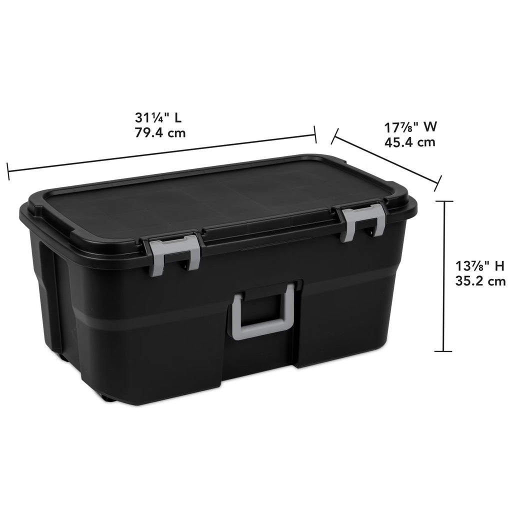22 Gallon Black Wheeled Plastic Storage Trunk D51788