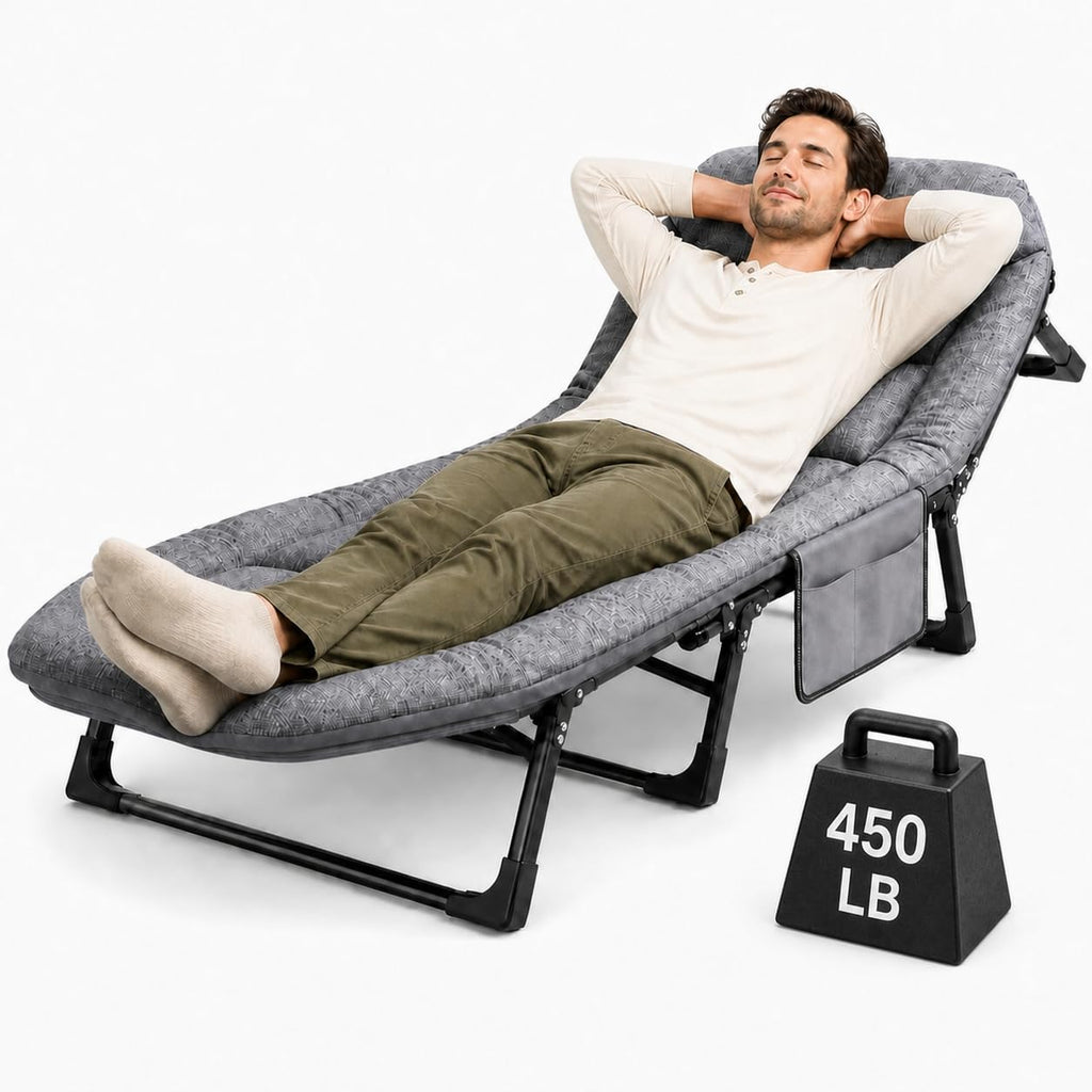 Folding Camping Cot with Mattress and Pillow, Grey E9094