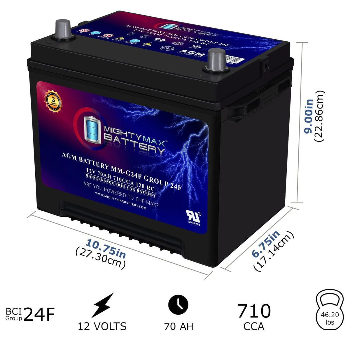 12V 70Ah AGM Replacement Battery X186