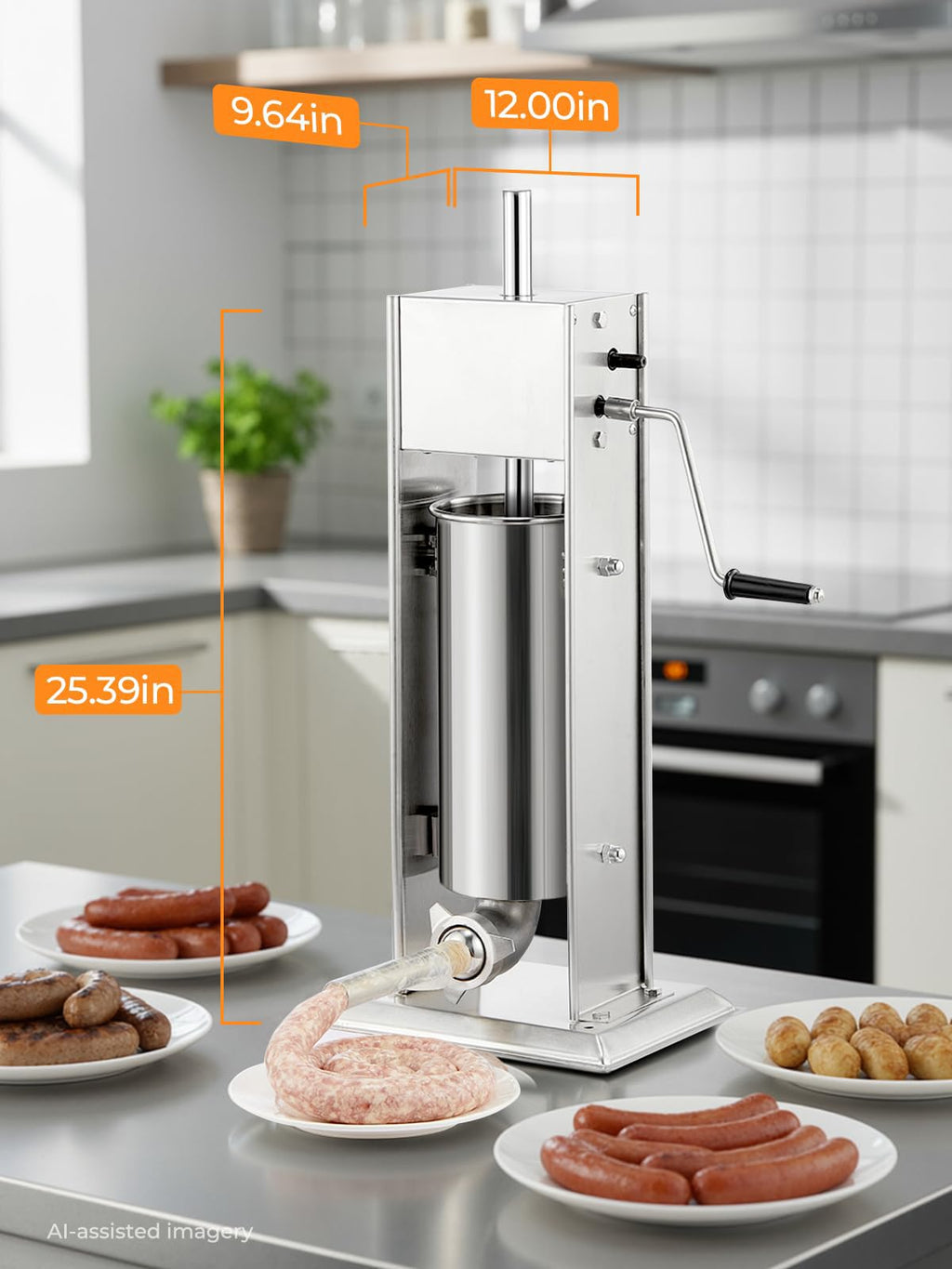 7LBS / 3L Dual Speed Sausage Stuffer with 5 Stuffing Tubes I63008