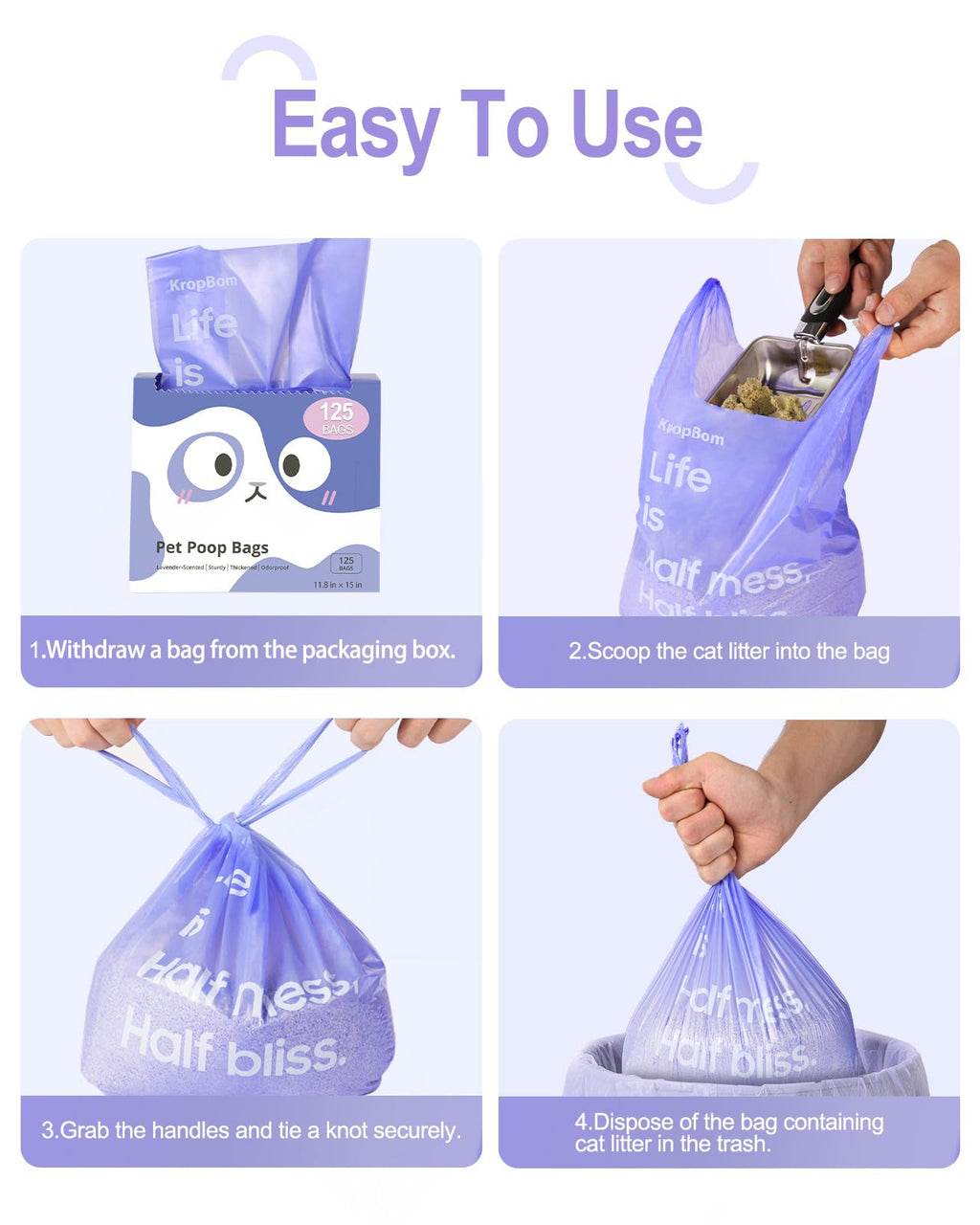 125 Count Lavender Scented Cat Litter Bags with Handles V4083