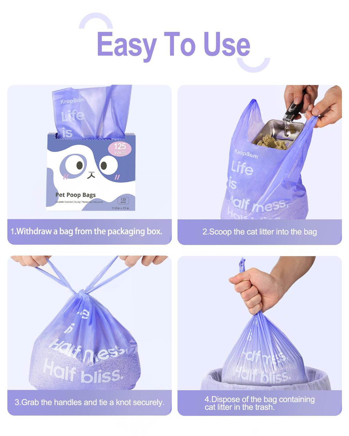 125 Count Lavender Scented Cat Litter Bags with Handles V4083