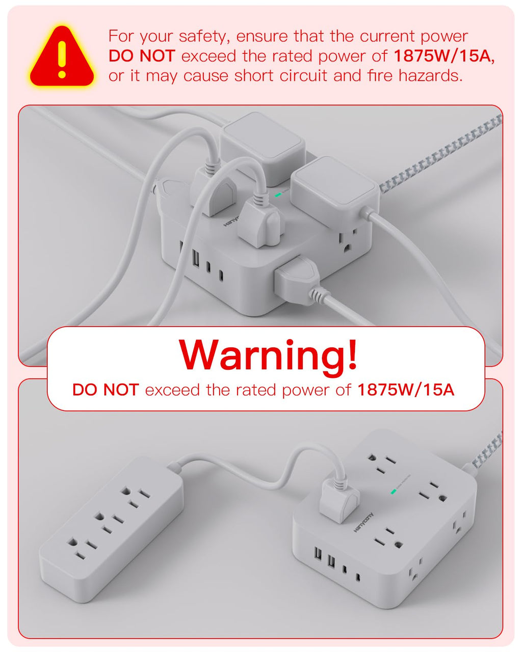 Surge Protector Power Strip 5 Ft Braided Extension Cord U8854