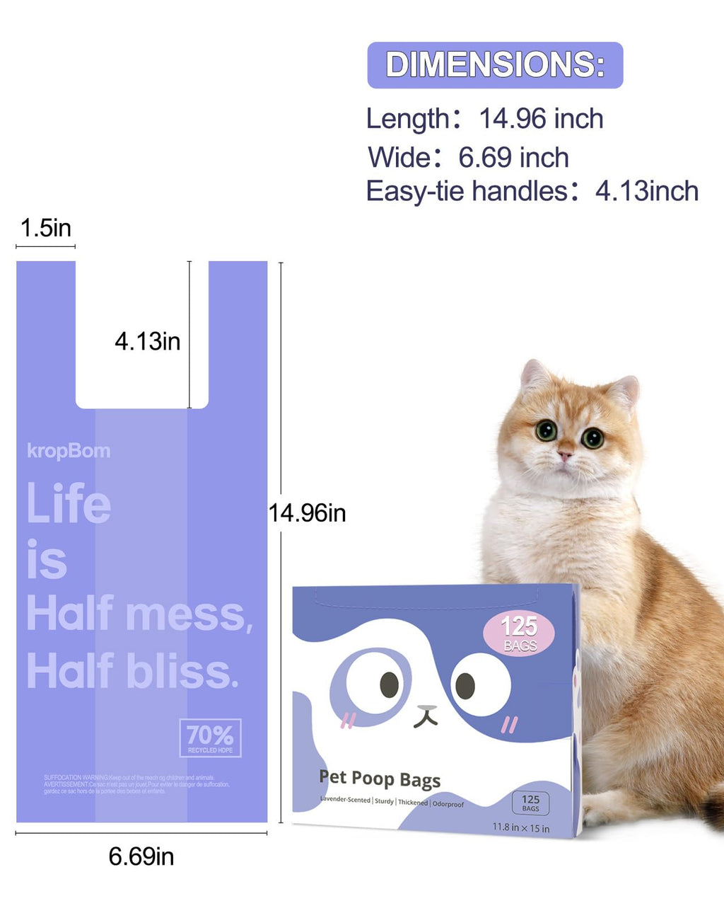 125 Count Lavender Scented Cat Litter Bags with Handles V4083