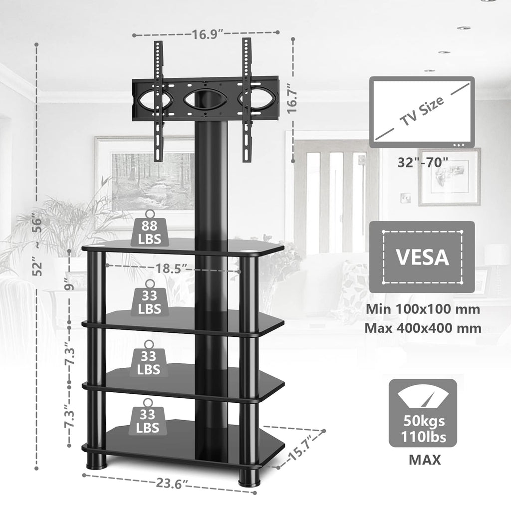 4-Tiers Swivel TV Stand for 32-70 inch TVs U712