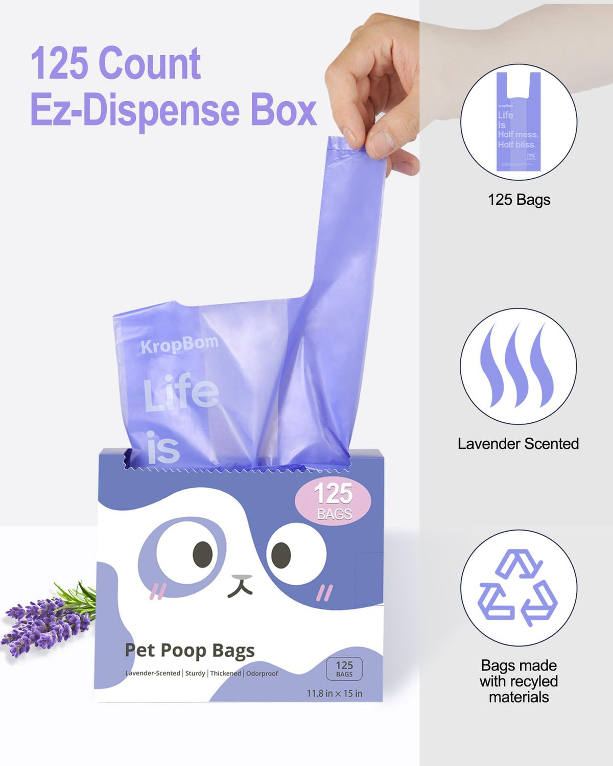 125 Count Lavender Scented Cat Litter Bags with Handles V4083