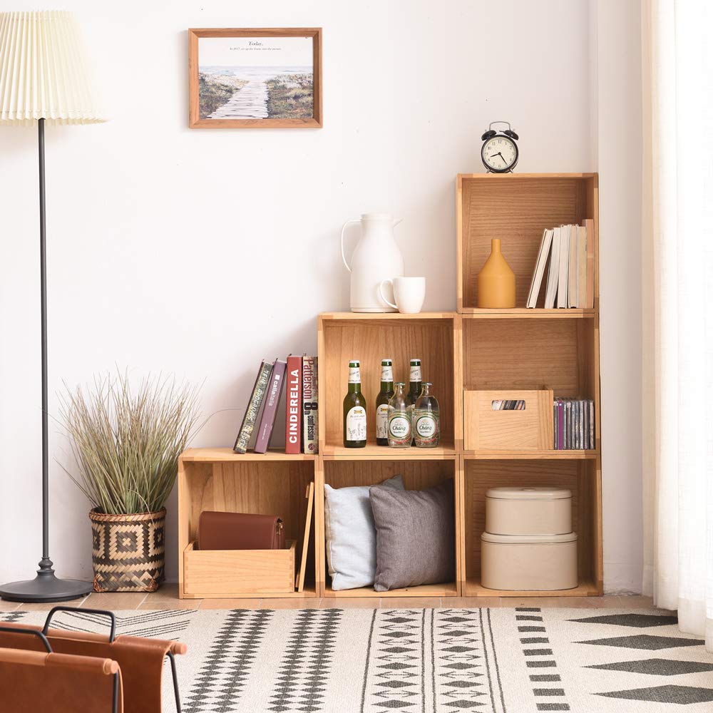 Brown Stackable Wood Storage Cube with Handles Z4366