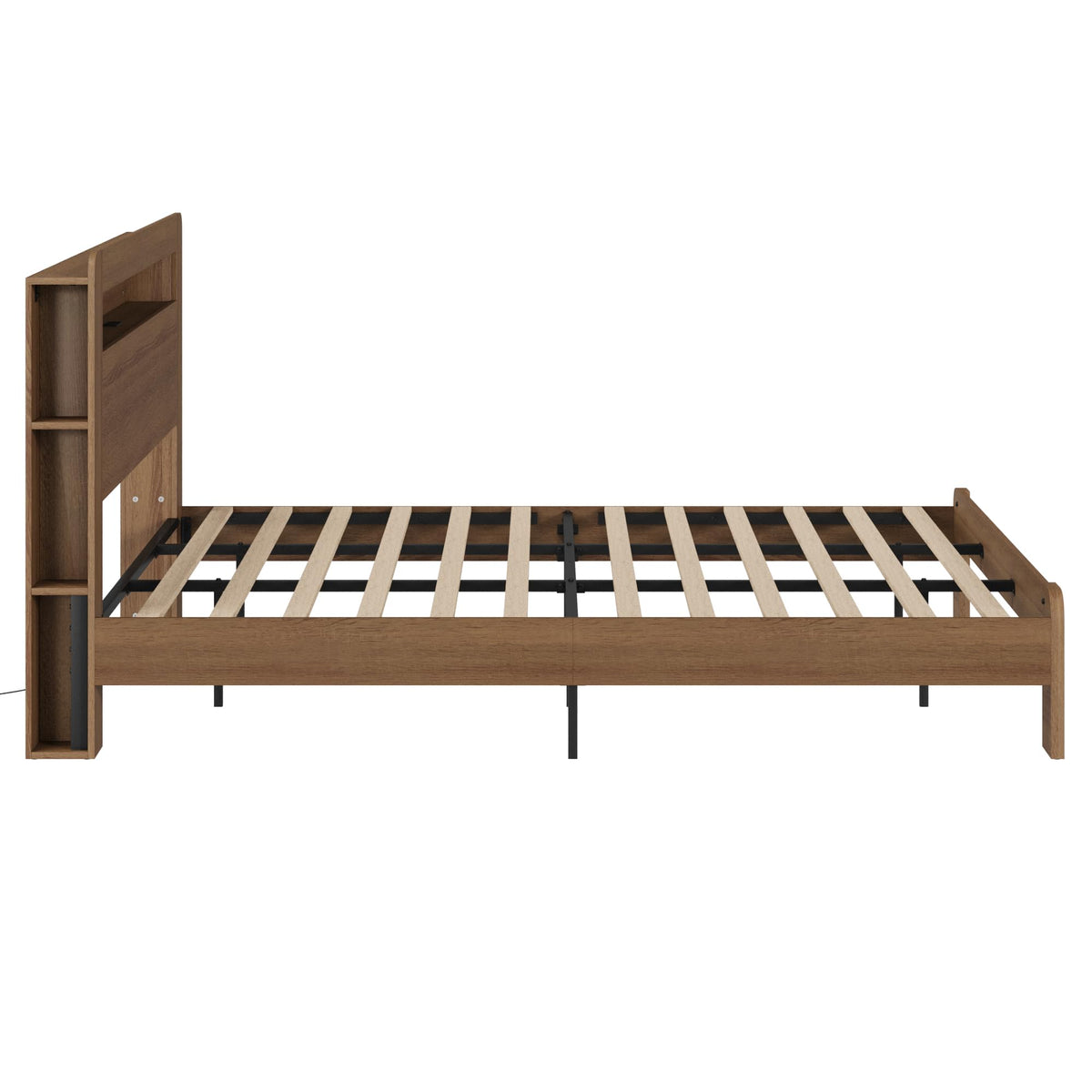 King Walnut Storage Bed Frame with LED Lights Z419