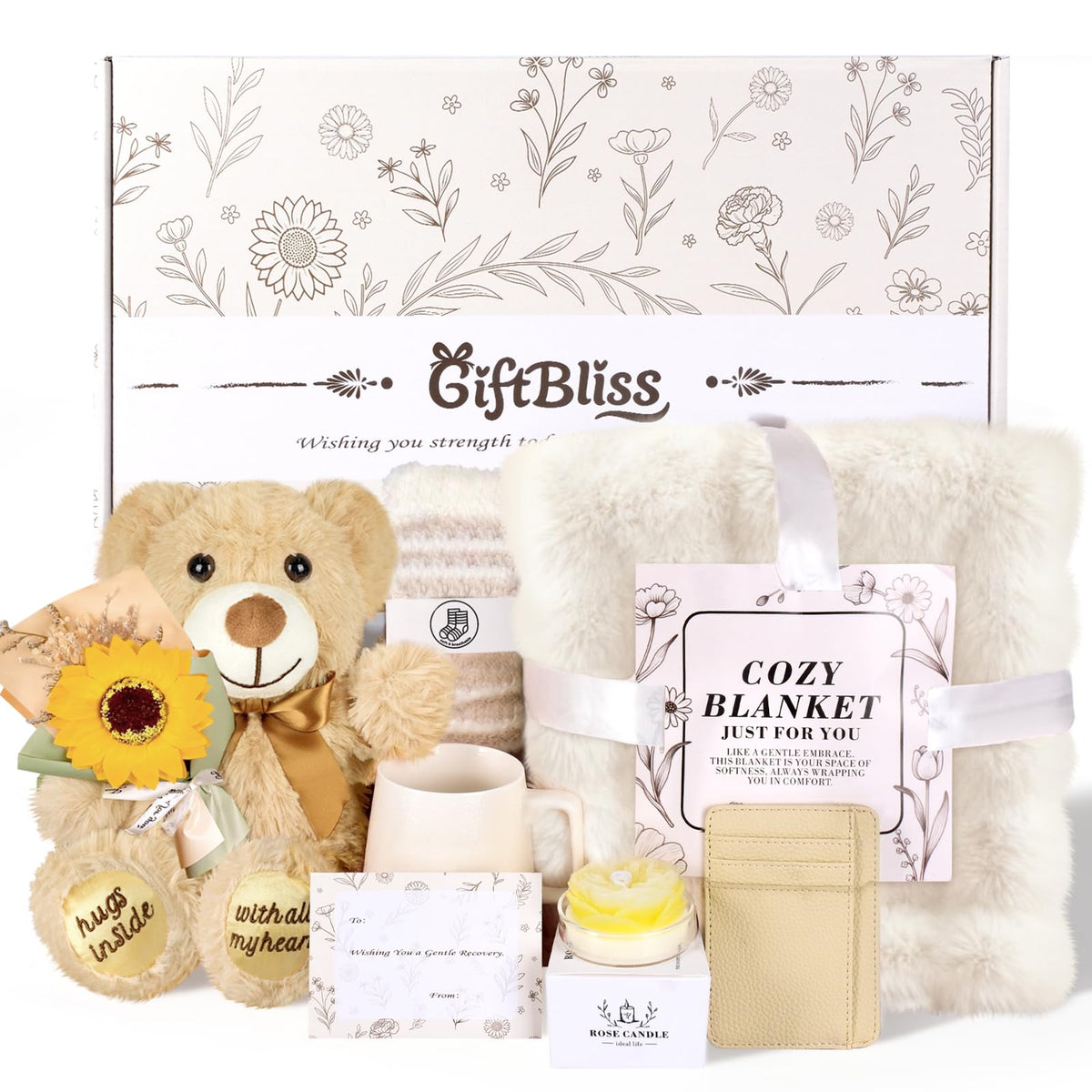 Get Well Soon Gift Basket with Blanket, Mug, Teddy Bear, Aromatherapy M40072