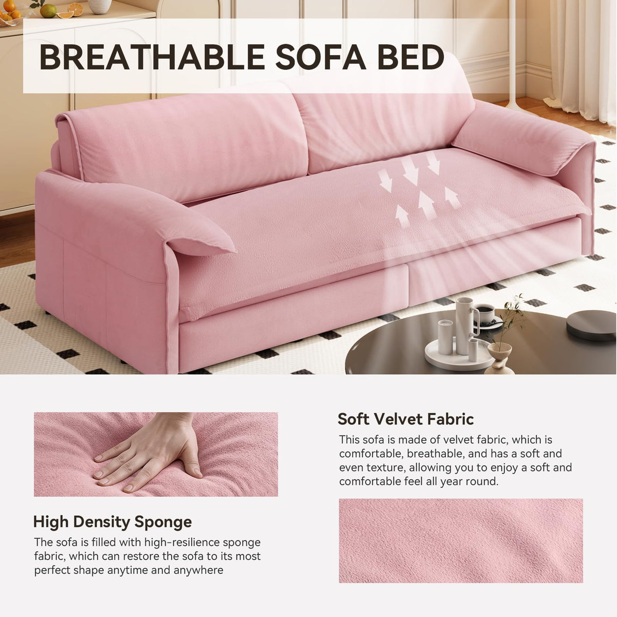 Queen Size Velvet Sleeper Sofa Bed U23132