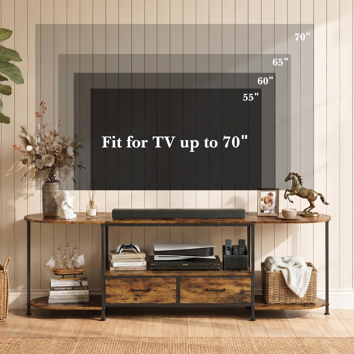 63" TV Stand with 2 Fabric Drawers E597