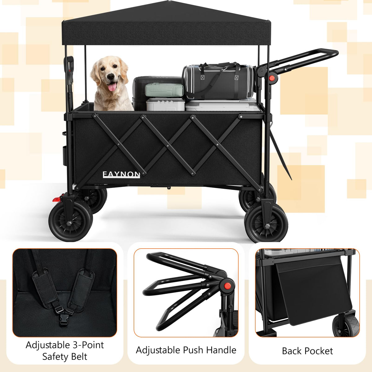 Collapsible Wagon with 300lbs Capacity, 150L Heavy Duty Utility Cart, Black T972238