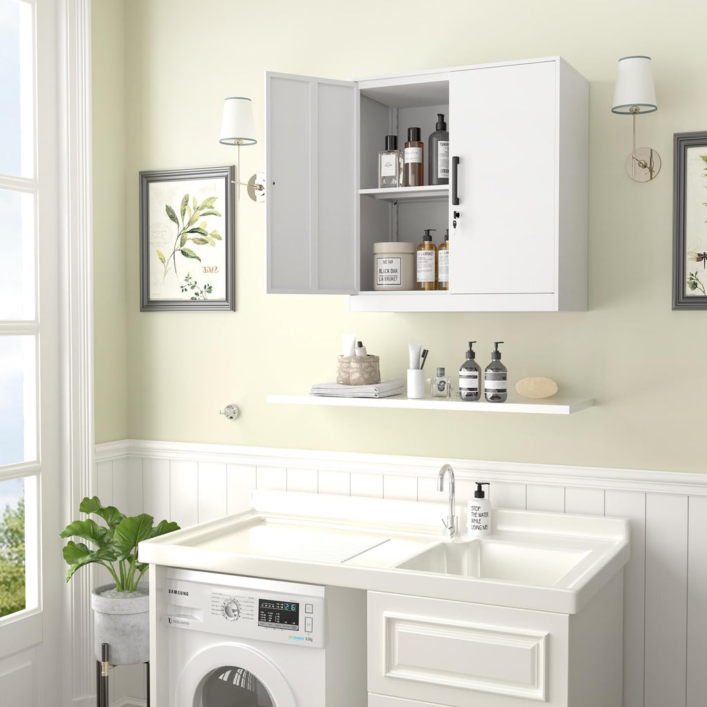 White Metal Wall Cabinet with Adjustable Shelf E3764