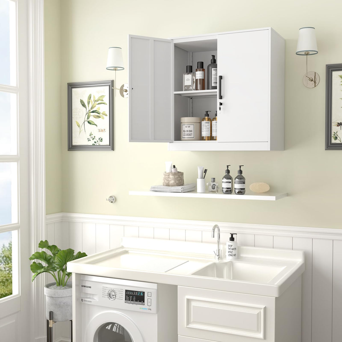 White Metal Wall Cabinet with Adjustable Shelf E3764