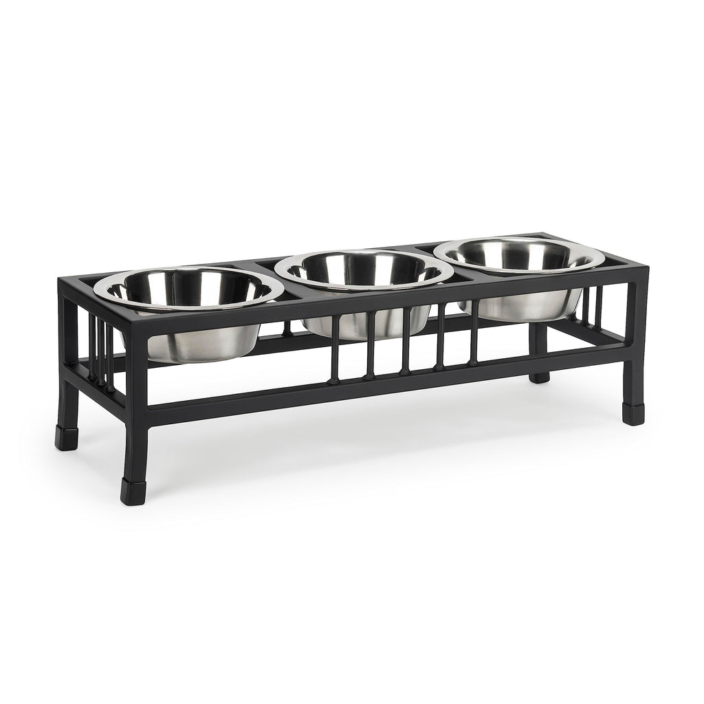 Black 3 Bowl Metal Raised Pet Feeder A992977