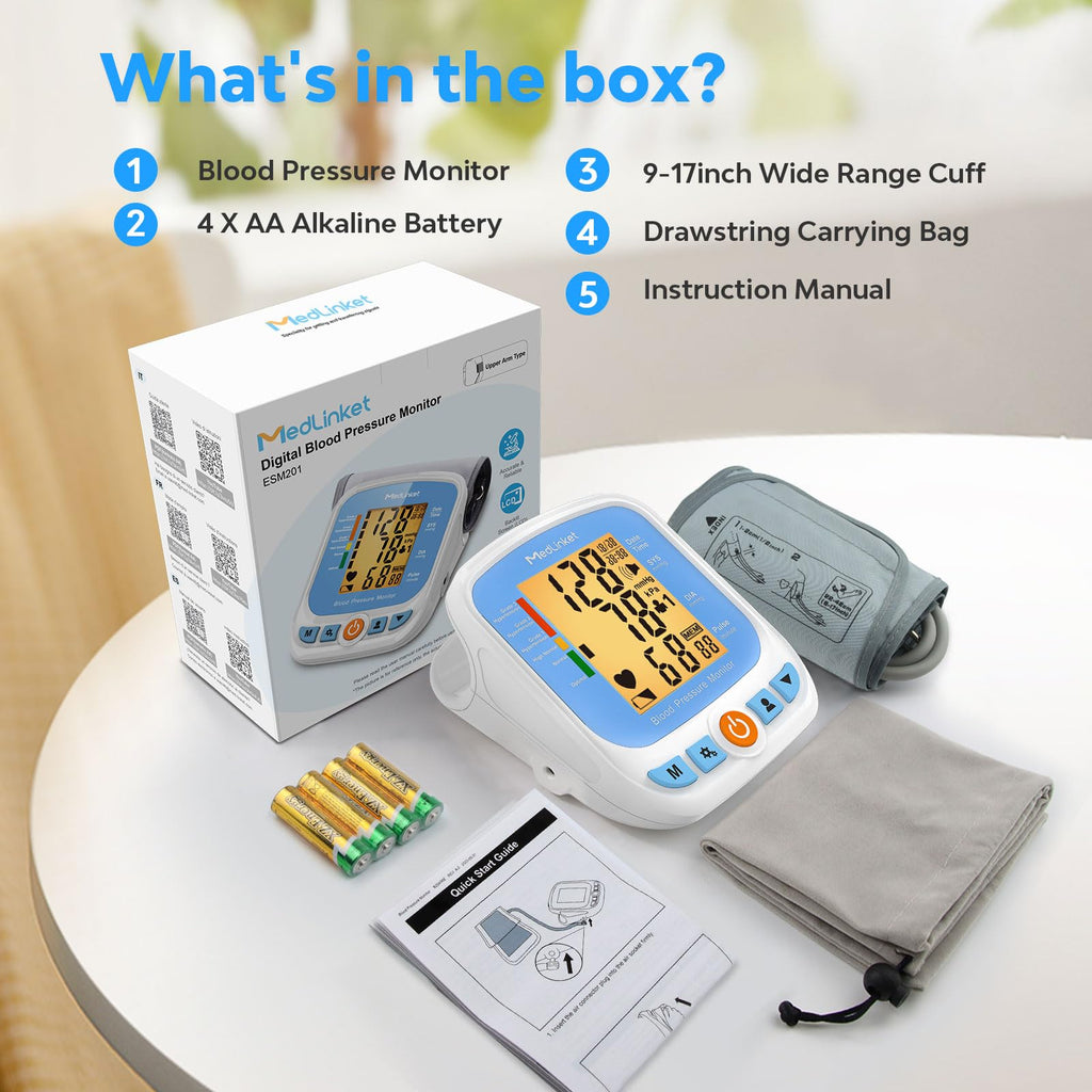 Blood Pressure Monitor with Adjustable Cuff and Backlit Display V207935