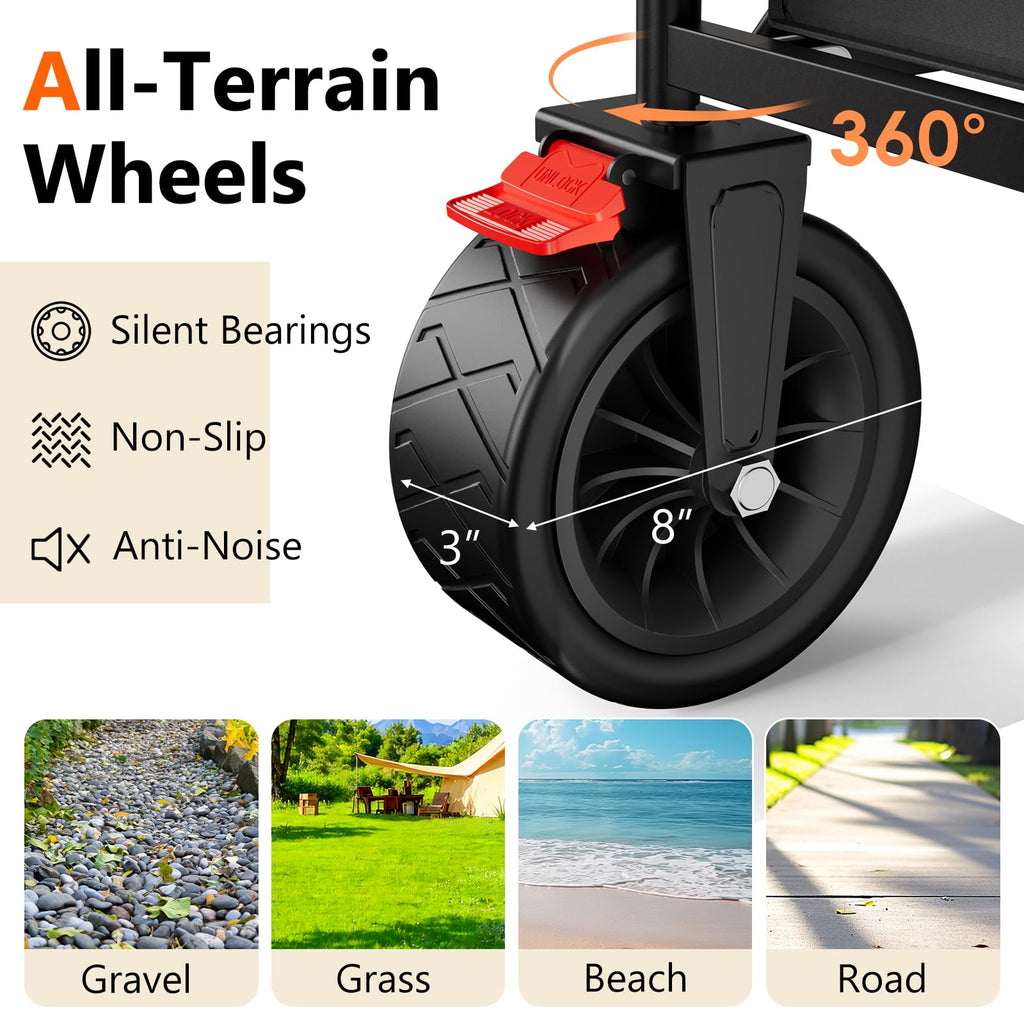 Collapsible Wagon with 300lbs Capacity, 150L Heavy Duty Utility Cart, Black T972238