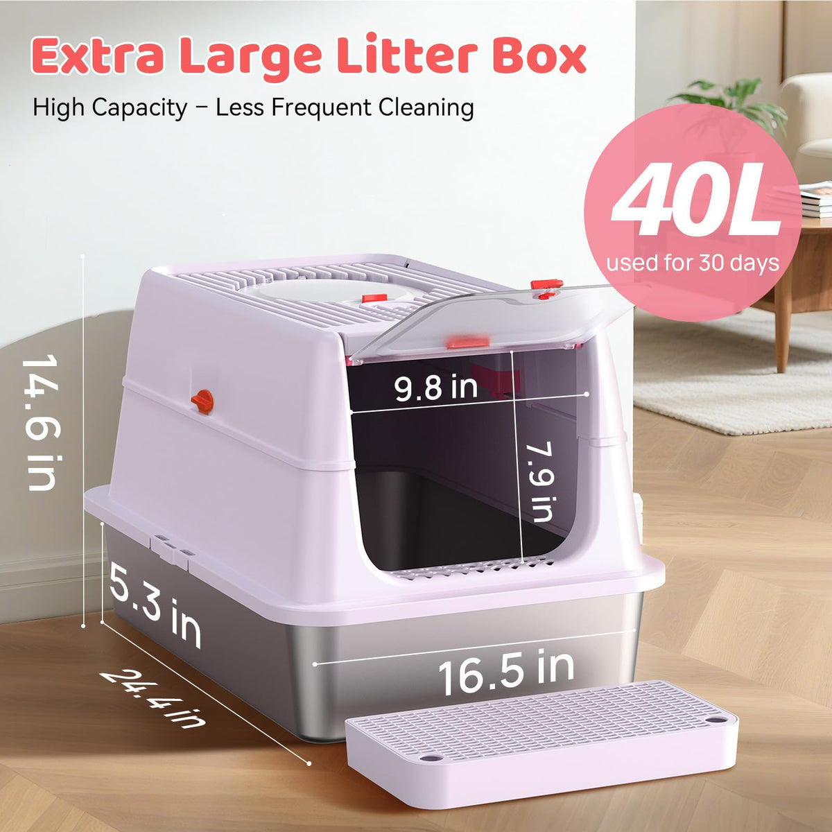 XL Stainless Steel Cat Litter Box with Lid A364