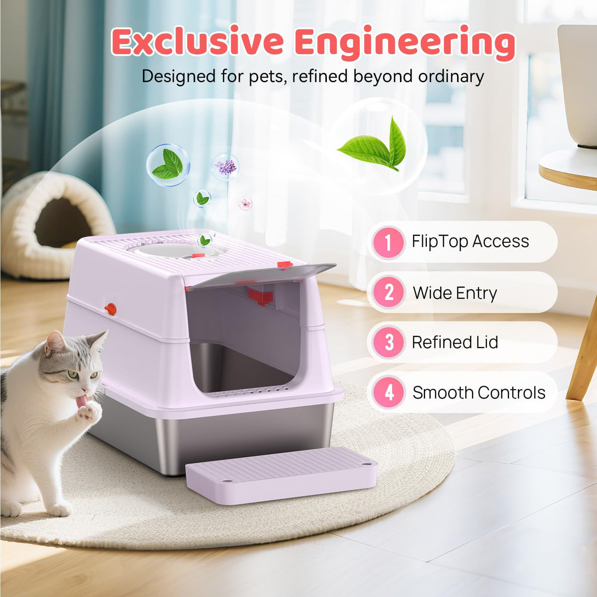 XL Stainless Steel Cat Litter Box with Lid A364