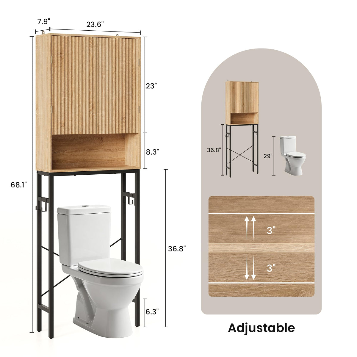 Freestanding Tall Wood Over The Toilet Storage Cabinet D92502