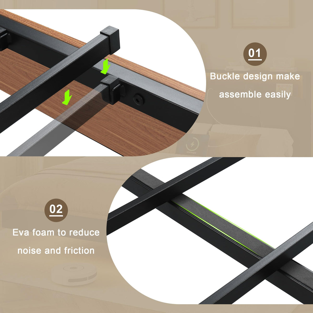 Full Size Floating Bed Frame with LED Light and Charging Station R52287