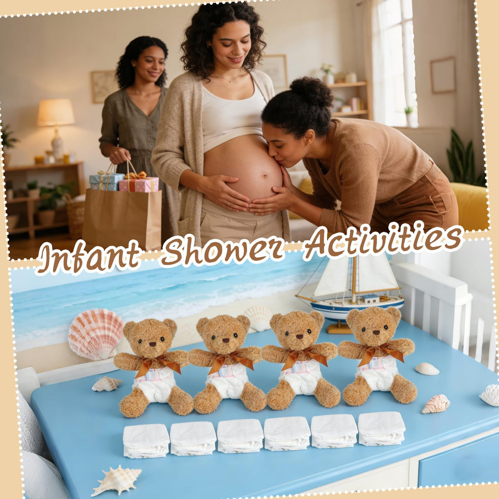 Baby Shower Games Set of 12 with Diapers, Baby Dolls, White Organza Bags and Blindfolds Y657