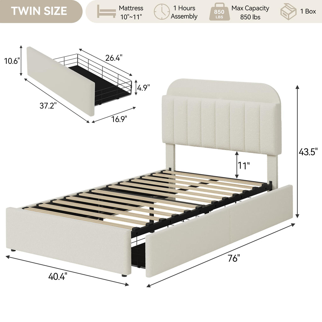 Twin Platform Bed with Storage Headboard & Drawers D8852