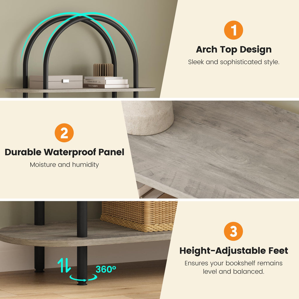 5-Tier Open Arched Bookshelf with Metal Frame N222955