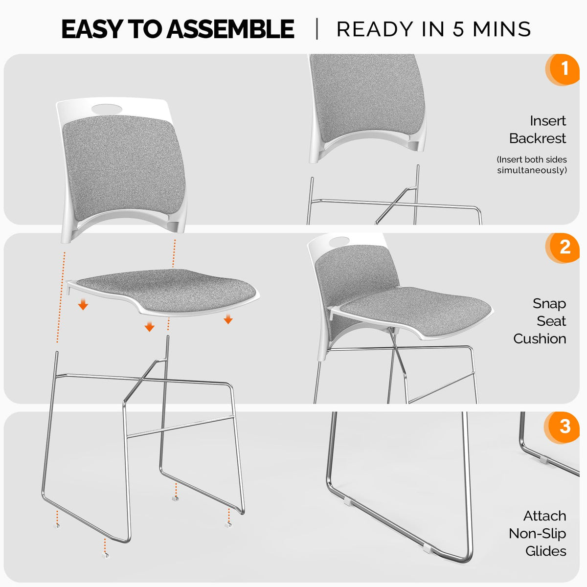 Grey Plastic Mesh Padded Stackable Chairs Set of 8 M18138