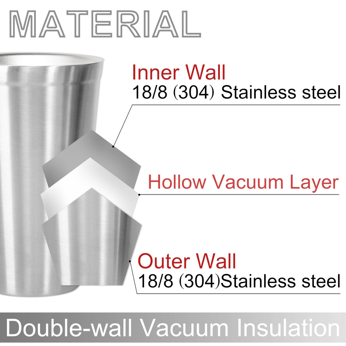 Stainless Steel Double Walled Insulated Cups Set of 2 Stackable 16oz C3104