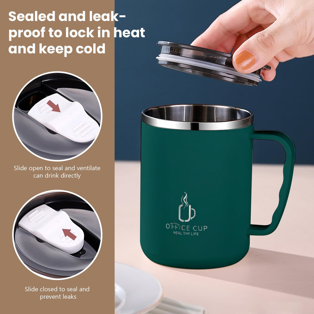 Stainless Steel Insulated Coffee Travel Mug with Lid & Handle 17 Oz J92097